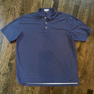 Like-New Peter Millar Navy Polo Shirt with Geometric Pattern (Golf Club Skulls)